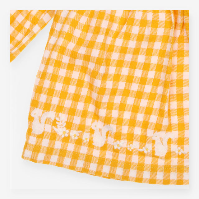 Dress LS collar yellow white check