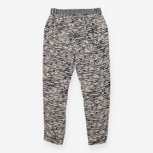 Trousers Tapered Abstract Print Shirred Waist Blac
