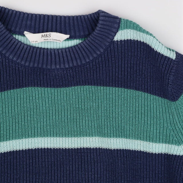 Knit Sweater Green and Blue Stripe