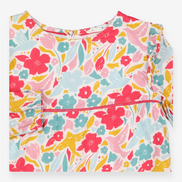 Long sleeve floral dress pink, green, yellow