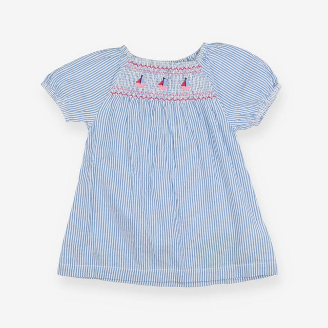 Tunic Smocked Blue Stripe Sailboats