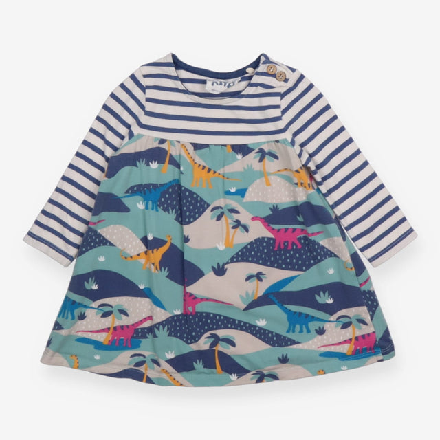 Dress long sleeved striped and dinosaurs