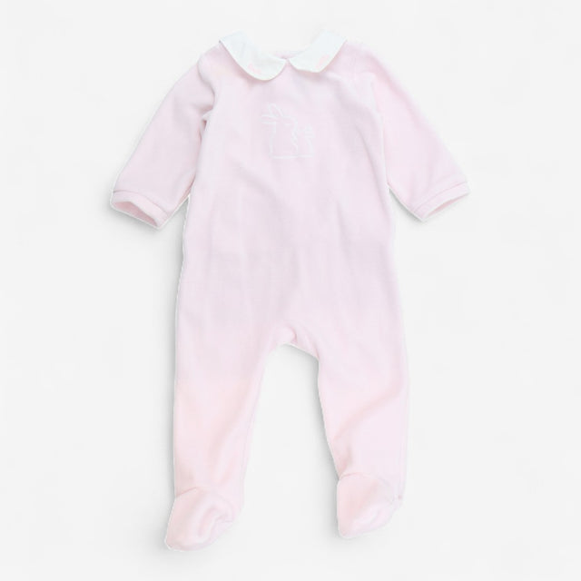 Sleepsuit velour pink collared bunnies