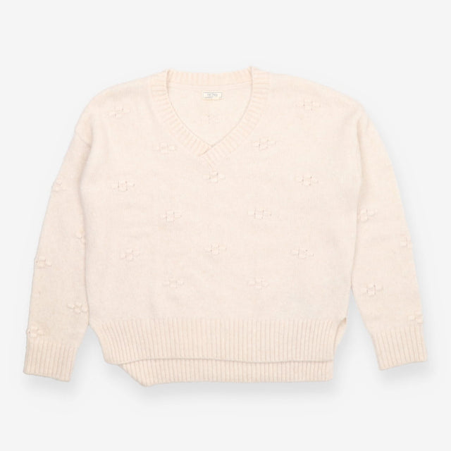 Ivory Alpaca Blend V-Neck Jumper with Textured Kni