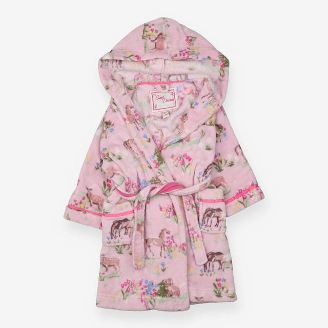 Dressing gown pink horses flowers