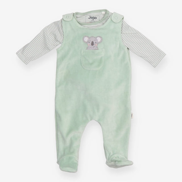 Outfit green velour dungarees Koala striped LS