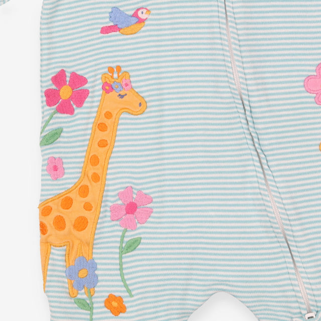 Sleepsuit green and white stripe with pretty giraf