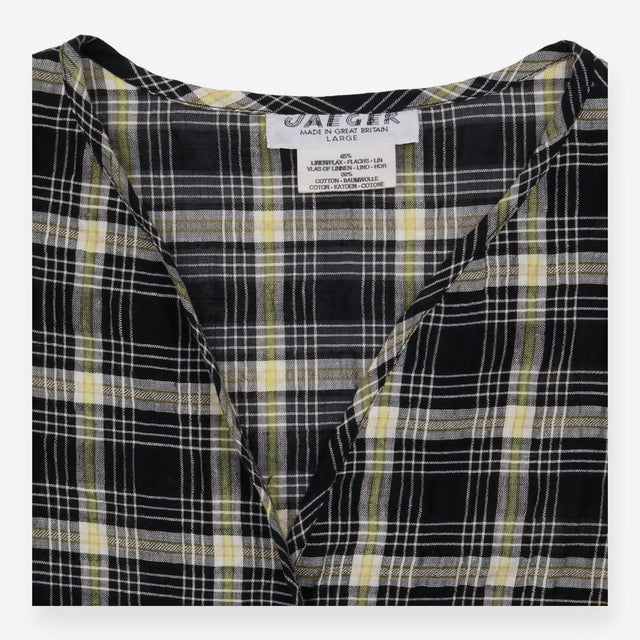 Vintage Checked Linen Blend Longline Shirt Jacket