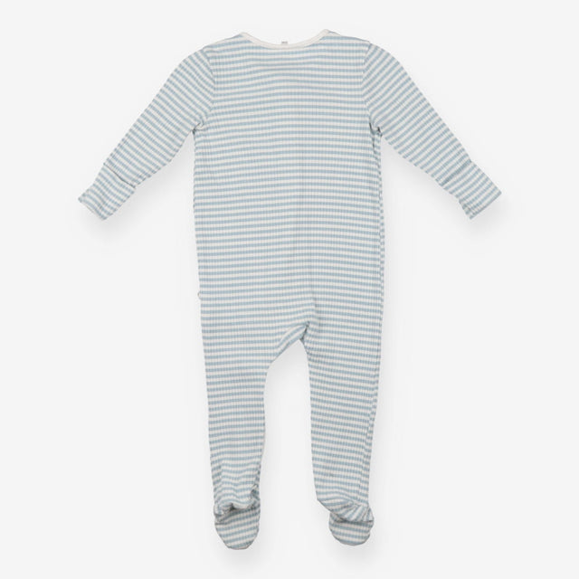 White and blue stripe ribbed zip sleepsuit