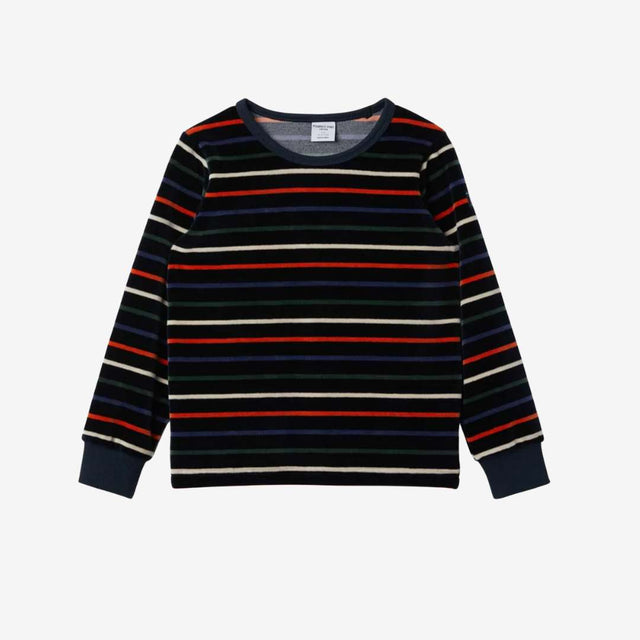 Long Sleeve Velour Striped Top Sapphire