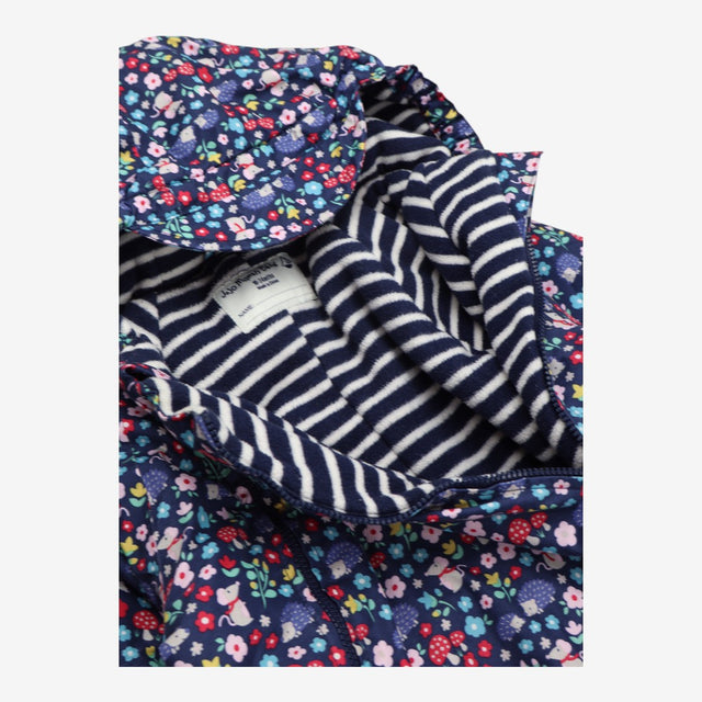 Pramsuit Navy Hedgehogs & Mice, Navy Striped Lined