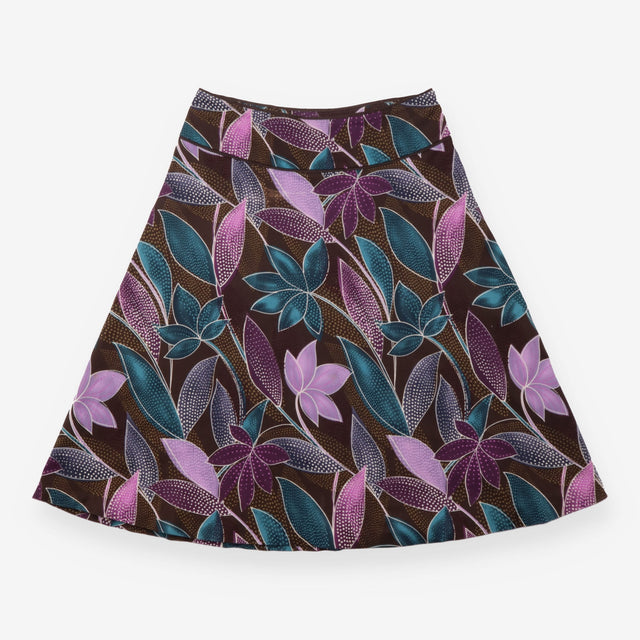 A-Line Skirt Brown Purple Botanical Floral Knee Le