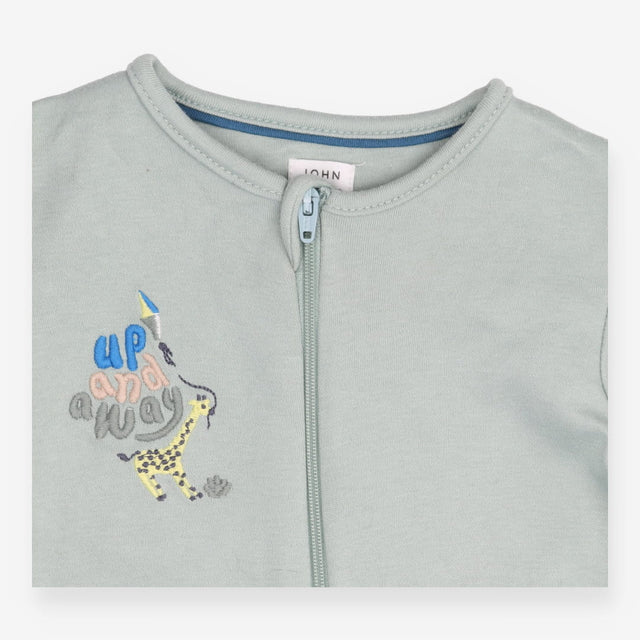 Sleepsuit green zip giraffe