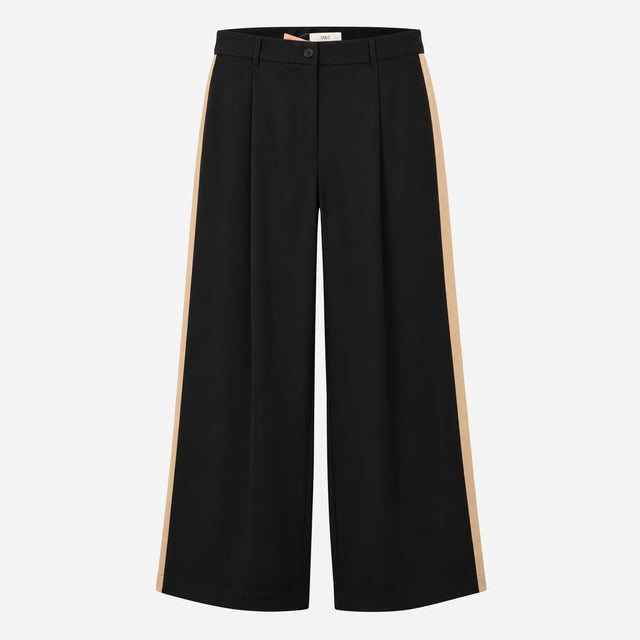 Wide Leg Cropped Trousers Navy Blue Camel Side Str