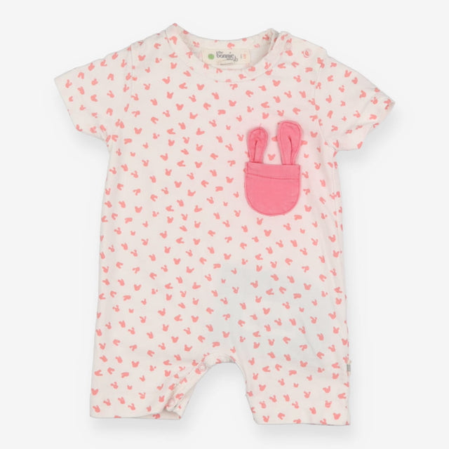 Romper white pink rabbits jersey shortie