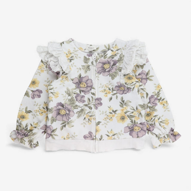 Jersey Zip Up Cardigan with Lilac Frill Print