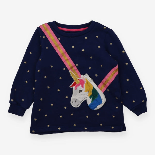 Sweatshirt Navy Gold Stars and Unicorn Bag