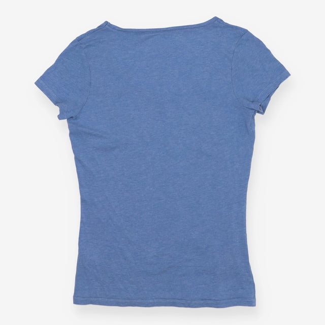 Blue Cotton Modal V Neck Short Sleeve T-Shirt Top