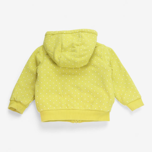 Hoodie zip up fleece lined yellow with white ducks
