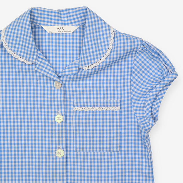 Blue gingham school dress button up