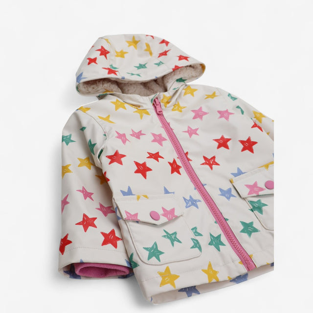 Raincoat Fleece Lined Cream with Rainbow Stars