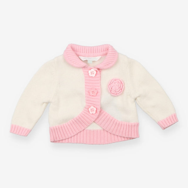 Baby Cardigan Pink and Cream Rosette