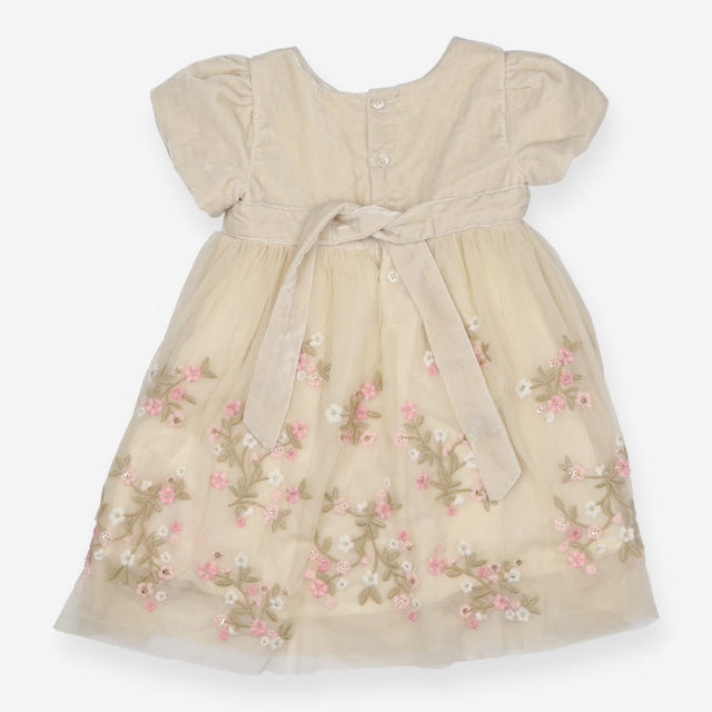 Cream Dress Flower Stitching with Underskirt