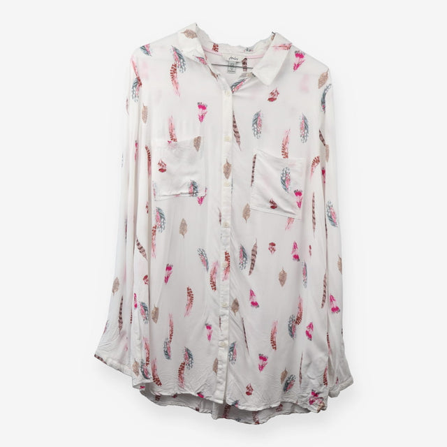 White Feather Print Viscose Long Sleeve Shirt