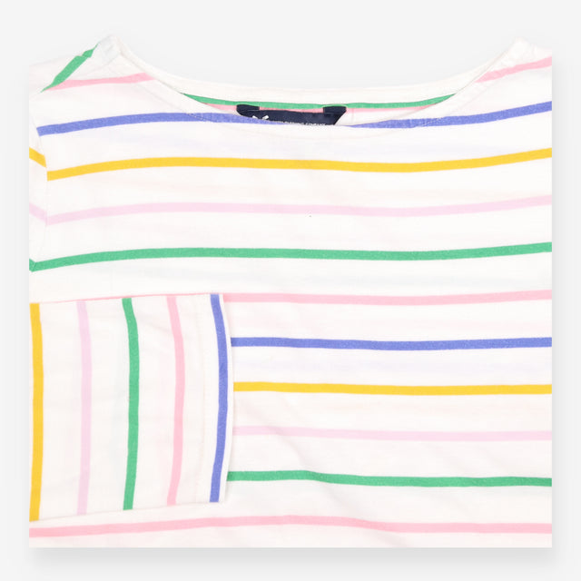 Top White Multi Stripe Cotton Long Sleeve Crew Nec