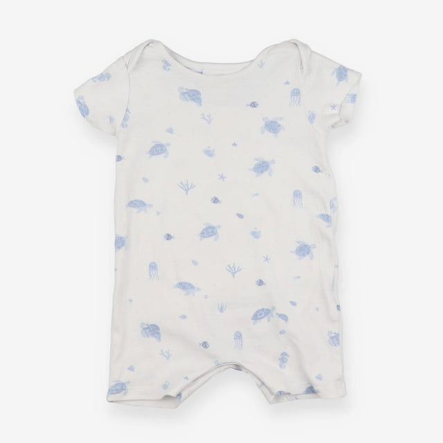 Romper White and Blue Turtle Print