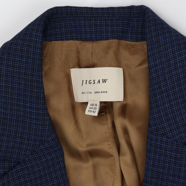 Navy Wool Blend Herringbone Blazer Gold Lining