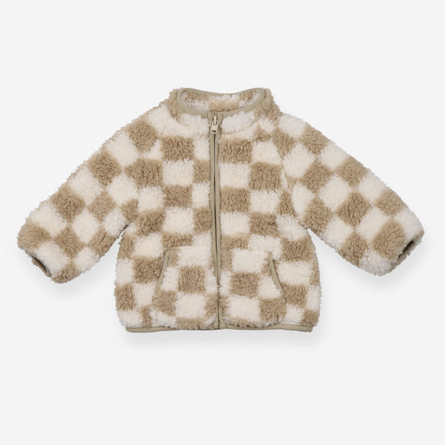 Jacket fleece brown and white check