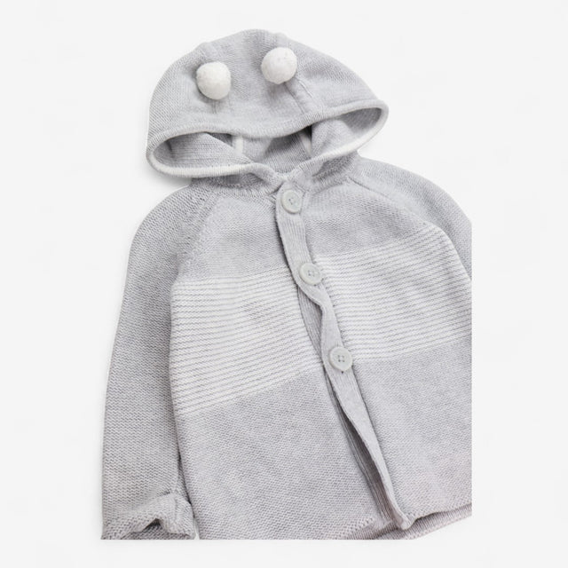 Cardigan Knit Hooded Grey and White with Buttons