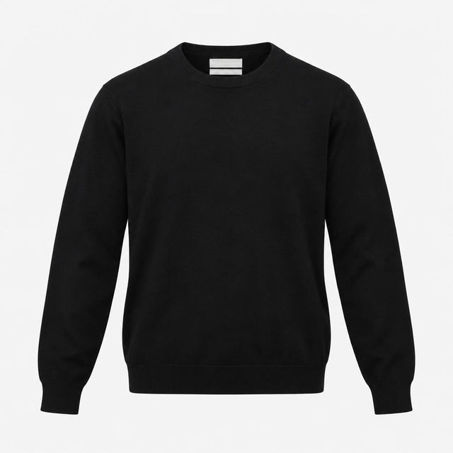 Jumper Black Extra Fine Merino Wool Crew Neck Long