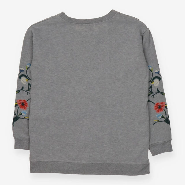 Sweatshirt Grey with Embroidered Flowers