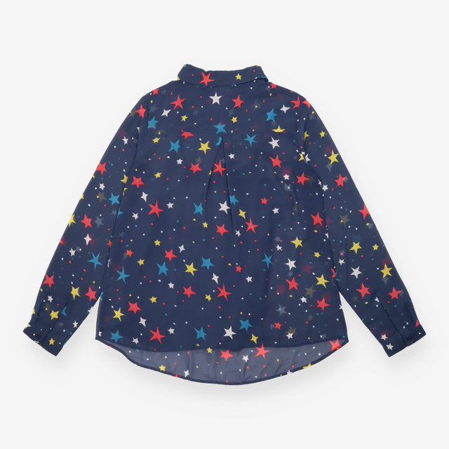 Shirt Blouse Navy Celestial Star Print Button Down