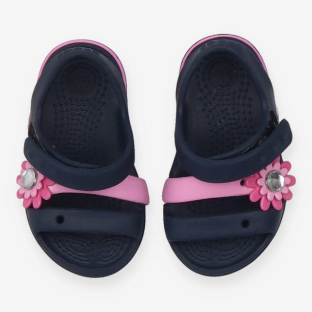 Navy Croc Sandals with Pink Flower