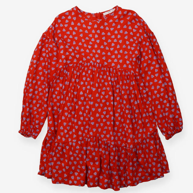 Dress Long Sleeved Red with Blue Hearts