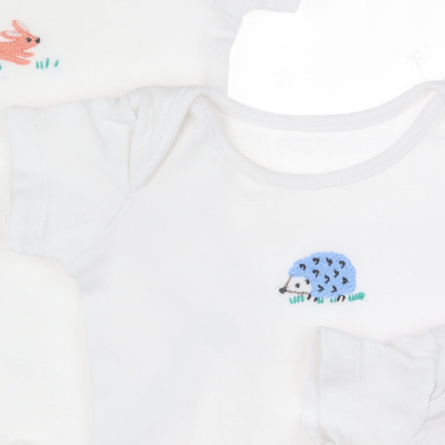 3 pcs bodysuits white with embroidered animals