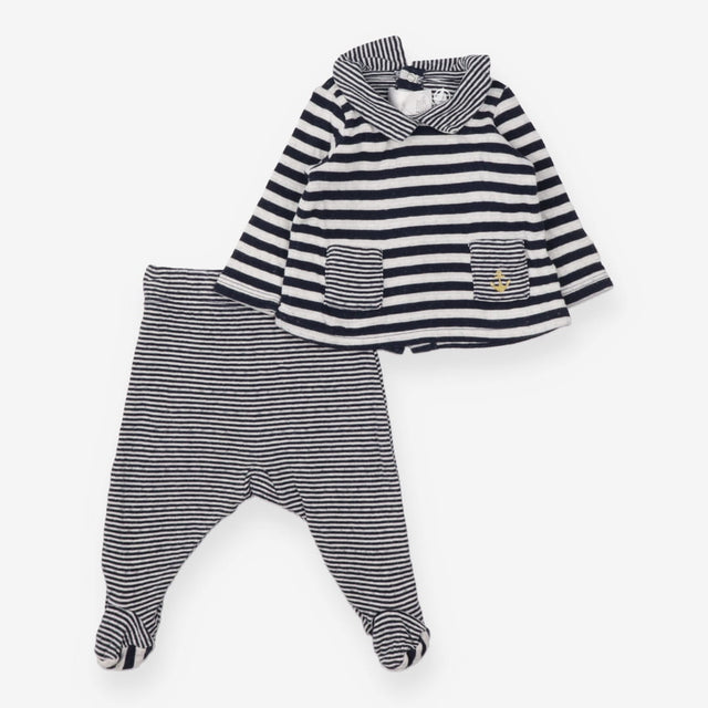 Outfit Top with Collar and Footed Leggings Navy St