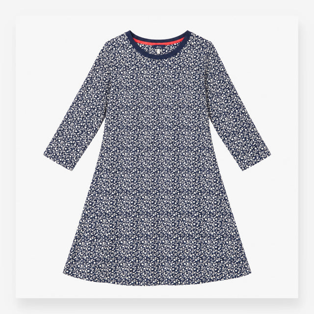 Dress Navy Ditsy Leaf Print Crew Neck 3/4 Sleeve