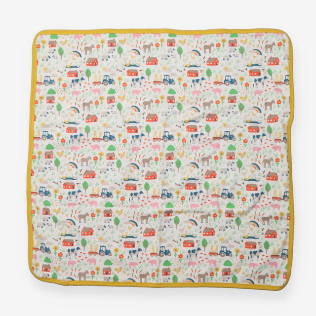 Hooded Blanker Farm Print Yellow Edge