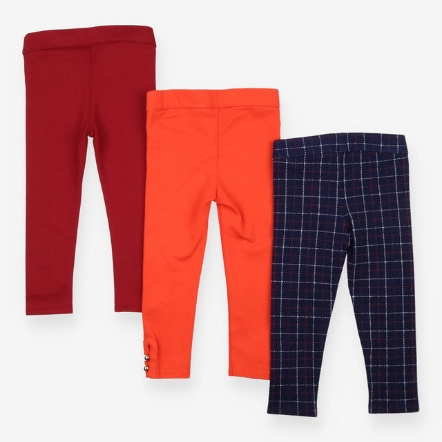 Leggings red orange navy check 3 pack