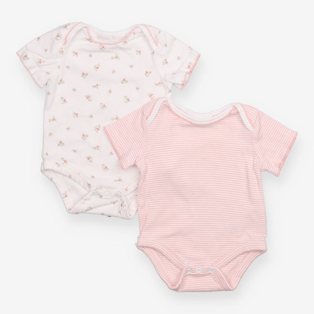 Bodysuits 2pc pink stripe flowers SS