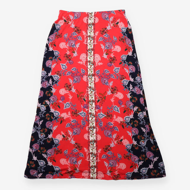 Paisley Floral Stretch Jersey Maxi Skirt Pink Mult