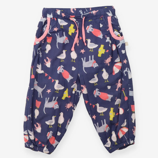 Trousers blue seaside animals pink tie up