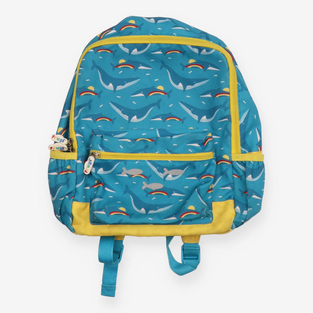 Backpack blue and yellow whales