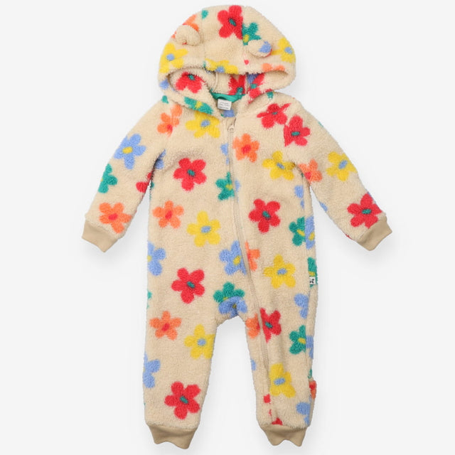Fleece Pramsuit Light Brown with Multi Coloured Fl