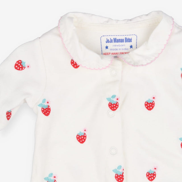 White Collared Strawberry Sleepsuit