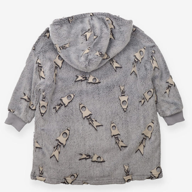 Grey fleece snuggle hoodie stars and rockets